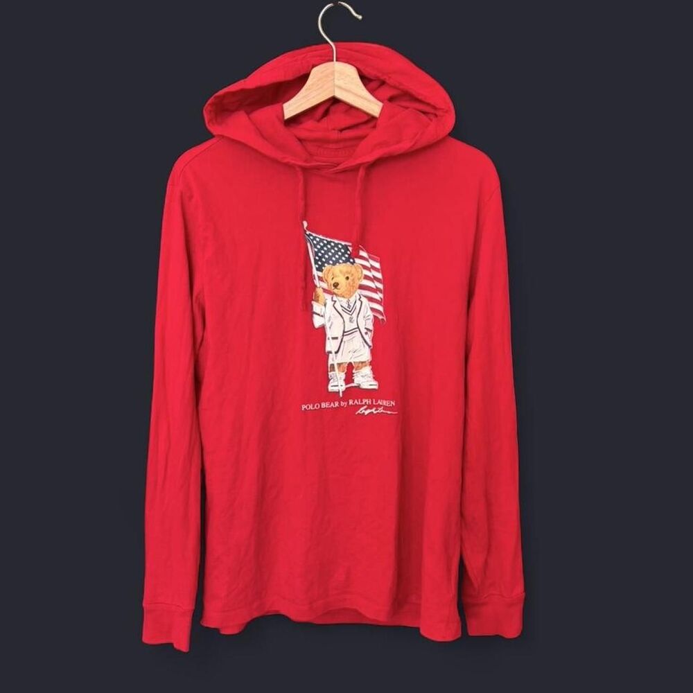 Y2K Polo Bear by Ralph Lauren hoodie red long sleeve lightweight shirt